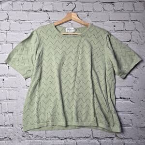 Vintage CD Daniels Cotton Moss Green Pointelle Knit Short Sleeve Top Size 1X